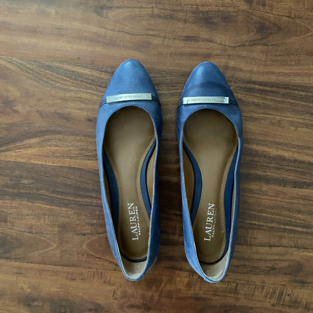 Ralph Lauren Blue Leather Ballet Flat Silver Logo 7